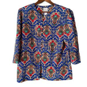 Kristy Michaels Women's 14 Vintage 80's Satin Button-Down Blouse Glam Vegas